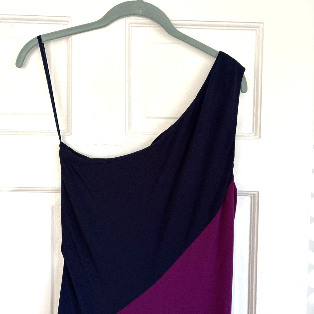 Lauren Ralph Lauren One Shoulder Colorblock Maxi Dress Navy Purple Size M - Picture 8 of 8